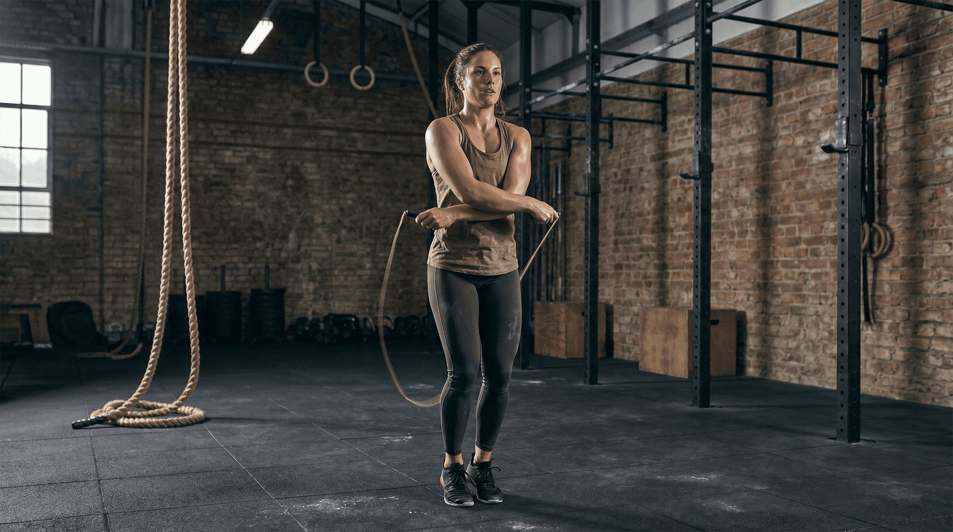 Woman training with a jump rope