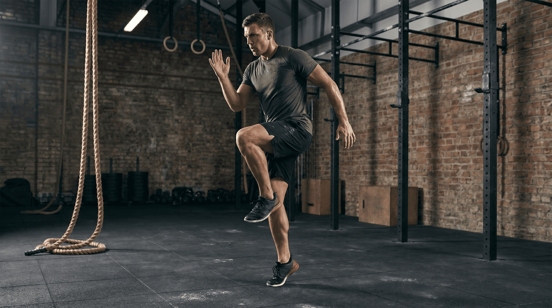 Man performing high knees